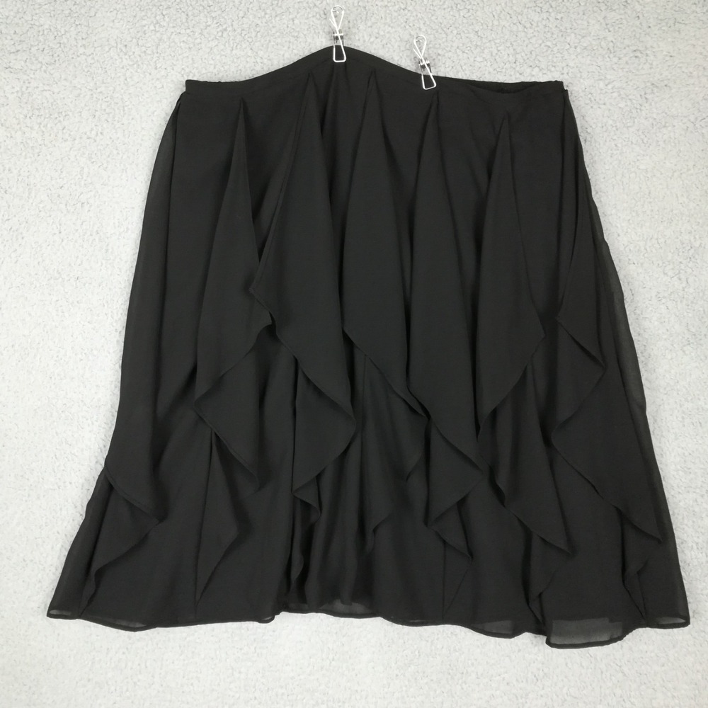 Dressbarn Womens Skirt Ruffled Black Midi Knee Length Flowy Back Zip Plus 16W